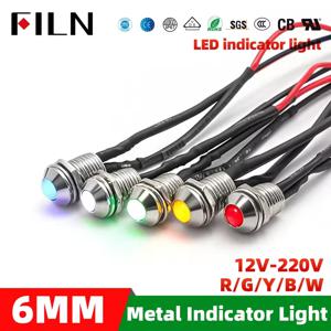FILN 5pcs 6mm12v 24v 110v 220v 금속 표시기 LED 조명 가이드 패널 대시 보드 신호 경고등 자동차 패널 용 20cm 케이블