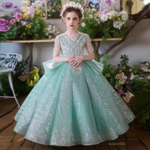 민트 그린 공주 특별 행사 꽃의 소녀 드레스 웨딩 파티 댄스 파티 생일 첫 성찬식 아기 어린이 키즈 미인 대회 가운