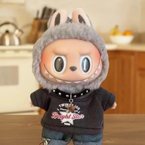 Labubu 옷 15/17cm V1 V2 V3 봉제 아이돌 인형 힙합 티셔츠 바지 목걸이 3 개/갑 장식 액세서리 팬 선물