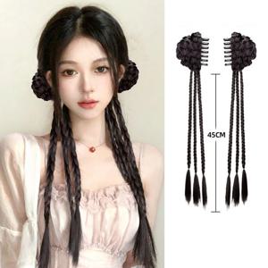 45cm 중국 스타일 꽃 봉오리 합성 트위스트 머리띠 가발 클립 여성 달콤한 멋진 포니 테일 헤어 익스텐션