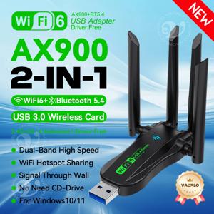 2-in-1 WIFI6 AX900 USB WiFi Bluetooth 5.4 무선 어댑터 듀얼 밴드 2.4G+5GHz 4개 안테나 802.11AX USB3.0 900Mbps WiFi 6 고속 네트워크 카드 수신기 동글 PC 노트북 WIN 10/11 드라이버 무료