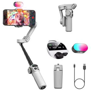 아오촨 스마트 X2 키트 화이트 3축 핸드헬드 짐벌 스테빌라이저 (내장형 연장봉 및 LED 포함) 아이폰 및 안드로이드 폰용