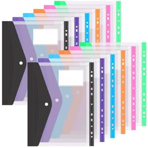 12개의 6색 파일 정리함, 스냅 잠금 장치와 빈 라벨이 있는 2/3/4 링 바인더용 11홀 플라스틱 확장 폴더.