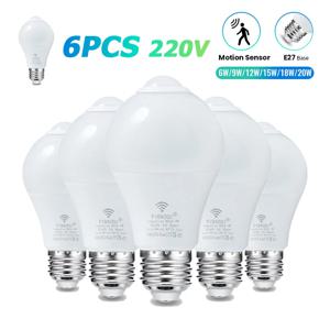 6pcs LED 전구 레이더 모션 센서 빛 220V E27 LED 전구 자동 ON/OFF 야간 방사선 모션 감지기 보안 조명에서 작동