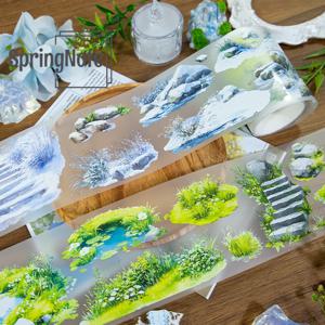 2m 녹색 잔디 PET Washi 테이프 돌 잔디 투명 롤 스티커 Scrapbooking 저널을위한 장식 테이프 미적 편지지