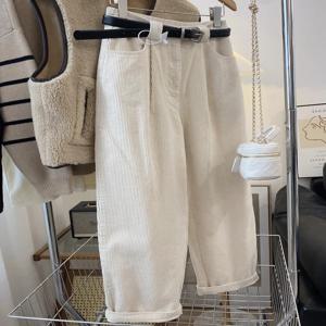 2024년 겨울 플러스 사이즈 하이웨이스트 빈티지 코듀로이 와이드 레그 팬츠 슬림핏 루즈 스트레이트 컷 여성 캐주얼 스타일 바지