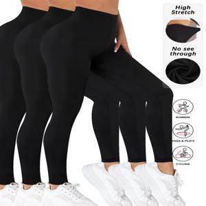 3팩 여성용 슈퍼 소프트 레깅스, 높은 탄성, 시스루 방지, 운동, 요가, 러닝, 운동복, 푸쉬업, 짐, 피트니스 레깅스