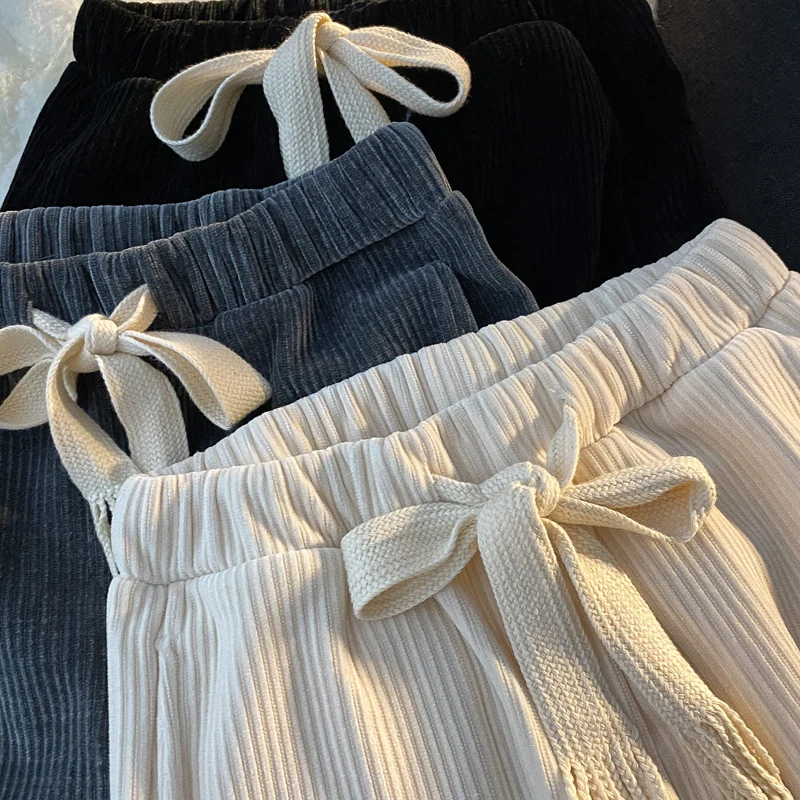 트렌디한 남성 캐주얼 팬츠 와이드 레그 스트레이트 루즈 플리스 안감 가을 겨울 롱 팬츠 편안한 루즈핏 스트레이트 레그