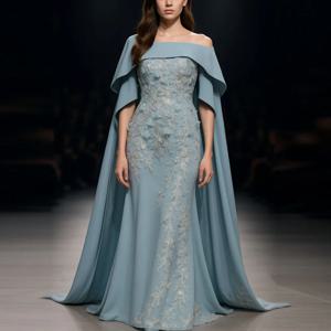 맞춤 제작된 우아한 숄 이브닝 드레스 2025 오프숄더 시퀸 아플리케 정장 드레스