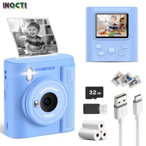 INOCTI 어린이 인스턴트 인쇄 카메라, 디지털 카메라, 인쇄 용지 3개 및 32G 카드, 소녀 소년 크리스마스 생일 선물용