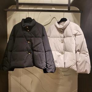 여성용 숏 패딩 재킷 한국 스타일 스탠드 칼라 루즈핏 두꺼운 거위털 브레드 코트 겨울 신상품 단색