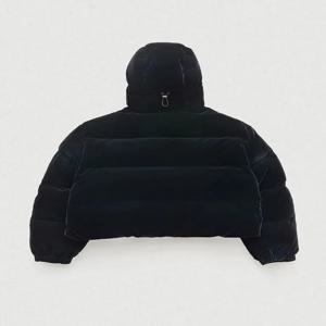 반넷 에이트 밀크 블랙 벨벳 후드 지퍼 울트라 숏 하이웨이스트 다운 재킷 여성용 숏 아우터웨어 퀼팅 덕다운 코트