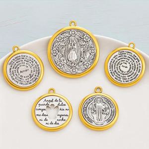 종교 장식품, 둥근 세인트 베네딕트 펜던트, 합금 DIY 쥬얼리, 키체인 액세서리 액세서리