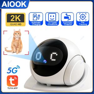 AIOOK 자동 충전 로봇 카메라 HD 2K 5G WIFI IP 카메라 애완 동물 모바일 추적 야간 투시 CCTV 원격 보기 TUYA 앱 카메라