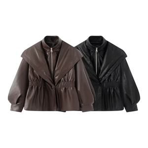 새로운 가을 여성 의류 유럽과 미국 스타일의 프랑스 패션 기질 고급 가죽 자켓 루즈 슬림 탑