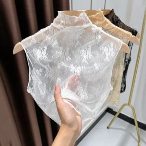 패션 레이스 꽃무늬 가짜 칼라 탈부착 가능한 거즈 소재의 페이크 칼라, 슬림핏 레이스 탱크탑 여성용
