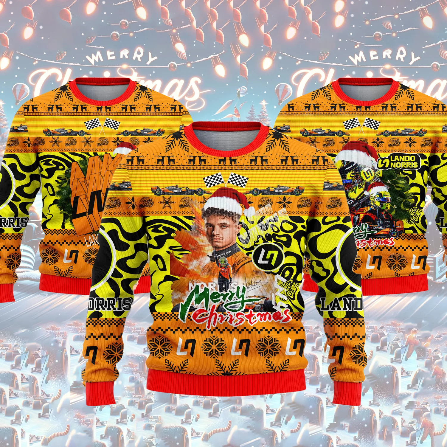 랜도 노리스 번호 4 드라이버 뉴 25-26 크리스마스 펀 크루넥 스웨트셔츠 겨울 축제 크리스마스 캐주얼 ...