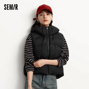 세미르 다운 베스트 여성용 겨울 90% 다운 충전 방수 후드 솔리드 컬러 2025 신상 미니멀리스트 레이어링 아우터웨어