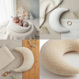 신생아 사진 소품 달 모양의 베개 부드러운 양털 같은 플러시 아기 사진 액세서리 신생아 소품을위한 귀여운 초승달 베개