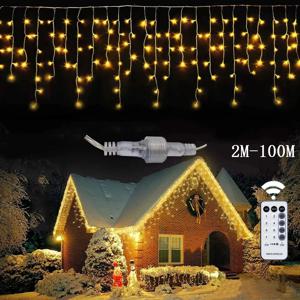 집에 걸어 놓는 스트리트 가랜드 겨울 3-100M 크리스마스 장식 실외 LED 커튼 아이스클 스트링 라이트 새해 장식