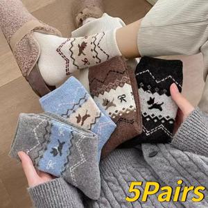 가을 겨울 여성 중간 길이 양말 빈티지 스타일 부드럽고 편안한 면 양말 소녀용 귀여운 만화 강아지 리본 양말