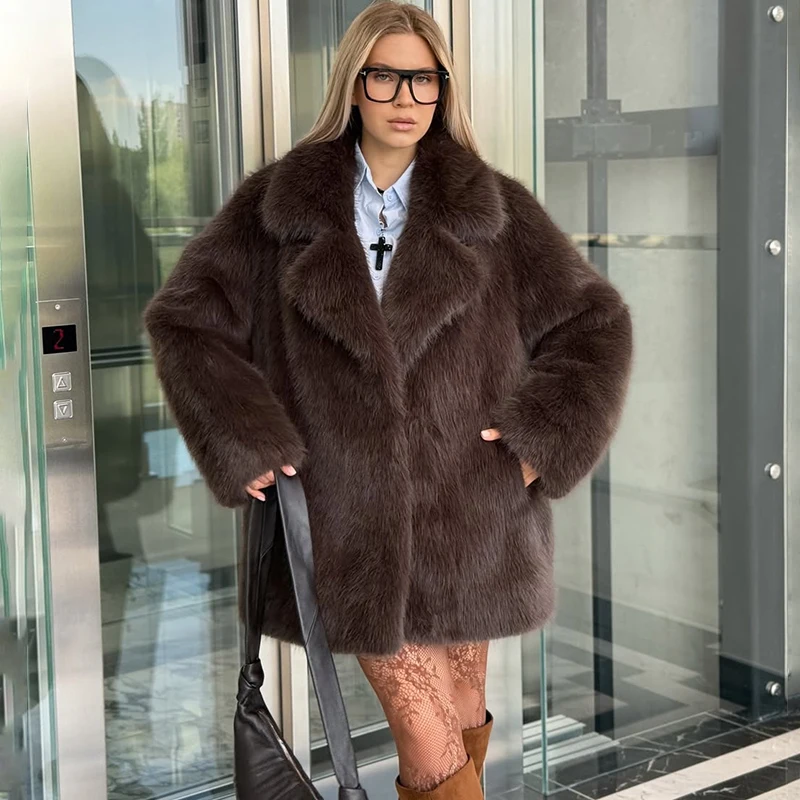 토르노바 여성 겨울 2025 고급 인조 모피 코트 두꺼운 따뜻한 외투 핫 걸스 솔리드 롱 폭스 퍼 재킷