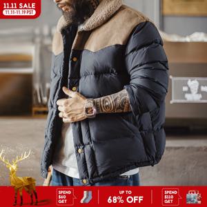 마덴 남성 빈티지 90% 화이트 덕 다운 재킷 대비 플리스 칼라 퍼퍼 스웨이드 패널 가을 겨울 스트리트웨어용 따뜻한 코트