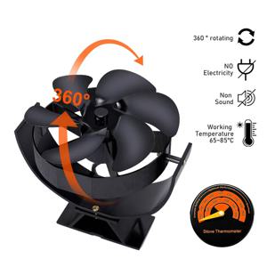 6 블레이드 열 구동 스토브 팬 360도 회전식 벽난로 팬 로그 목재 버너 에코 팬 조용하고 효율적인 열 분배 팬