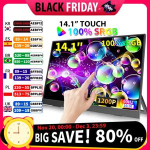 14.1인치 터치스크린 휴대용 모니터 100%sRGB 400cd/m2 게임용 컴퓨터 확장 디스플레이 (Xbox, PS4/5, 스위치, 노트북용)