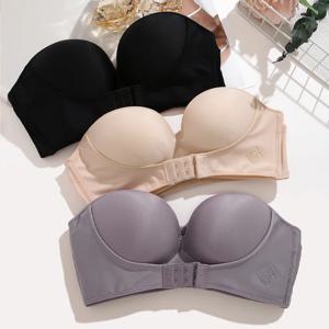 여성용 프론트 클로저 브래지어는 Strapless Bra를 밀어 원활한 브래지어 부드러운 속옷 여성 섹시한 보이지 않는 란제리 친밀한
