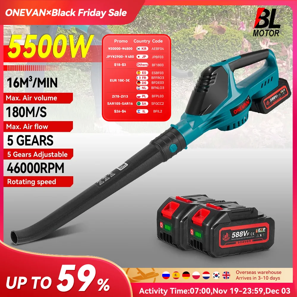 5500W 브러시리스 전기 공기 송풍기 46000RPM 무선 효율적인 잎 눈 먼지 부는 Makita 18V 배터리 핀에 대한 강력한 도구