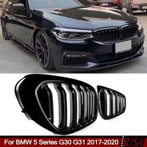 BMW 5 시리즈 G30 G31 520i 530i 540i M5 2017-2020 더블 슬랫 신장 그릴 광택 블랙 그릴 용 자동차 앞 범퍼 레이싱 그릴
