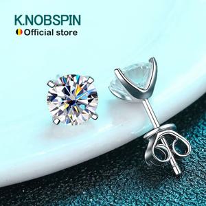 KNOBSPIN Moissanite 귀걸이 0.2-2ct D VVS1 GRA 인증 실험실 다이아몬드 4 클로 s925 스털링 실버 스터드 귀걸이 여성용 남성용