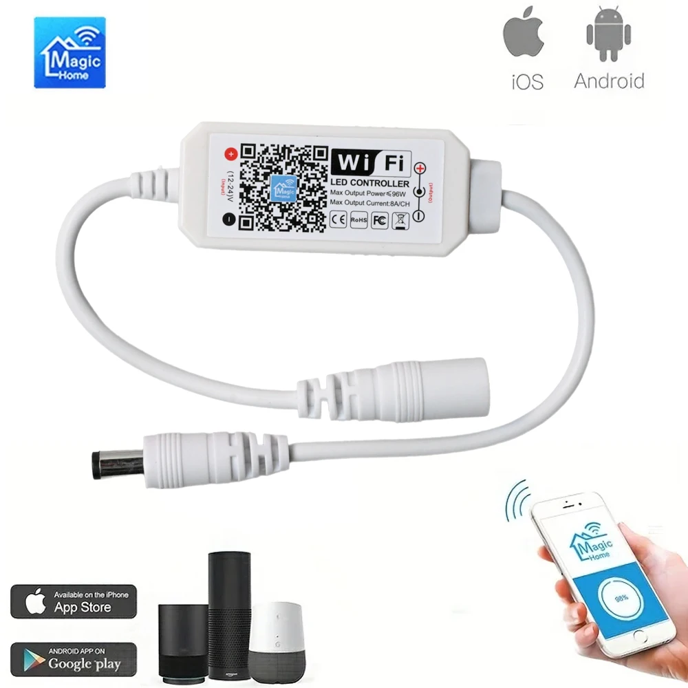 LED 스마트 WiFi 컨트롤러 DC 12V 24V 조광기 매직 APP 음성 원격 제어 COB 2835 단색 LED 스트립 조명에 대 한 조광