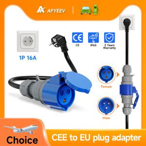 AFYEEV EV 충전기 CEE 암 플러그 3핀 블루 CEE - 슈코 어댑터 벽면 콘센트 연장 케이블, 7KW 32A 단상 충전기 연결