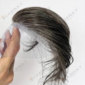 천연 0.02mm Vloop 슈퍼 얇은 피부 베이스 80% 밀도 보이지 않는 헤어 라인 교체 Proth 라이트 브라운 그레이 1b30 남성 가발 Toupee