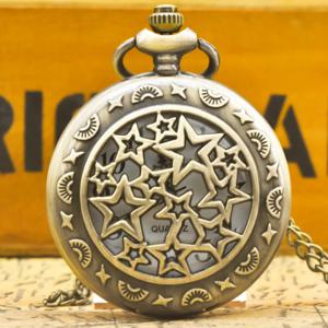 레트로 청동 Steampunk 해골 스타 플립 커버 남성과 여성 학생 선물 석영 목걸이 기념 회중 시계