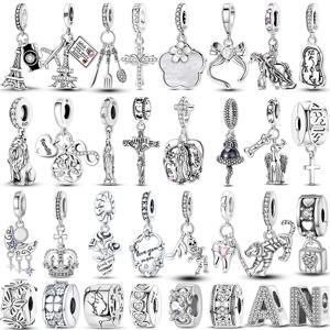 핫세일 참 비즈 925 스털링 실버 컬러 보우 크로스 생명의 나무 비즈 DIY 오리지널 뱅글 팔찌 참 펜던트 쥬얼리