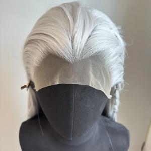 베이베이 여성용 화이트 레이스 프론트 가발, 롱 스트레이트 13*4 고온 섬유 자연스러운 코스프레 가발, 합성 레이스 가발