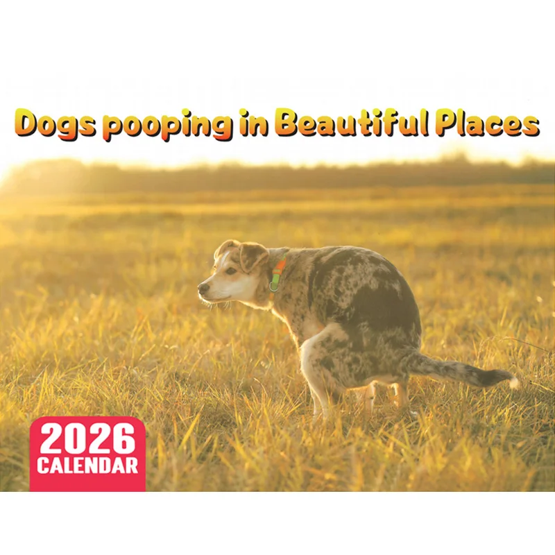 2026 Pooping Dog Calendar-Year 월간 플래너 및 일정 일정 주최자 벽 달력 친구를위한 재미있는 파티 개그 선물