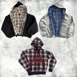 Y2K 양면 지퍼 후드티 그리드 패브릭 패션 한국 다크 심플 뉴 하라주쿠 오버사이즈 후드티 스웨트셔츠 고딕 재킷 탑