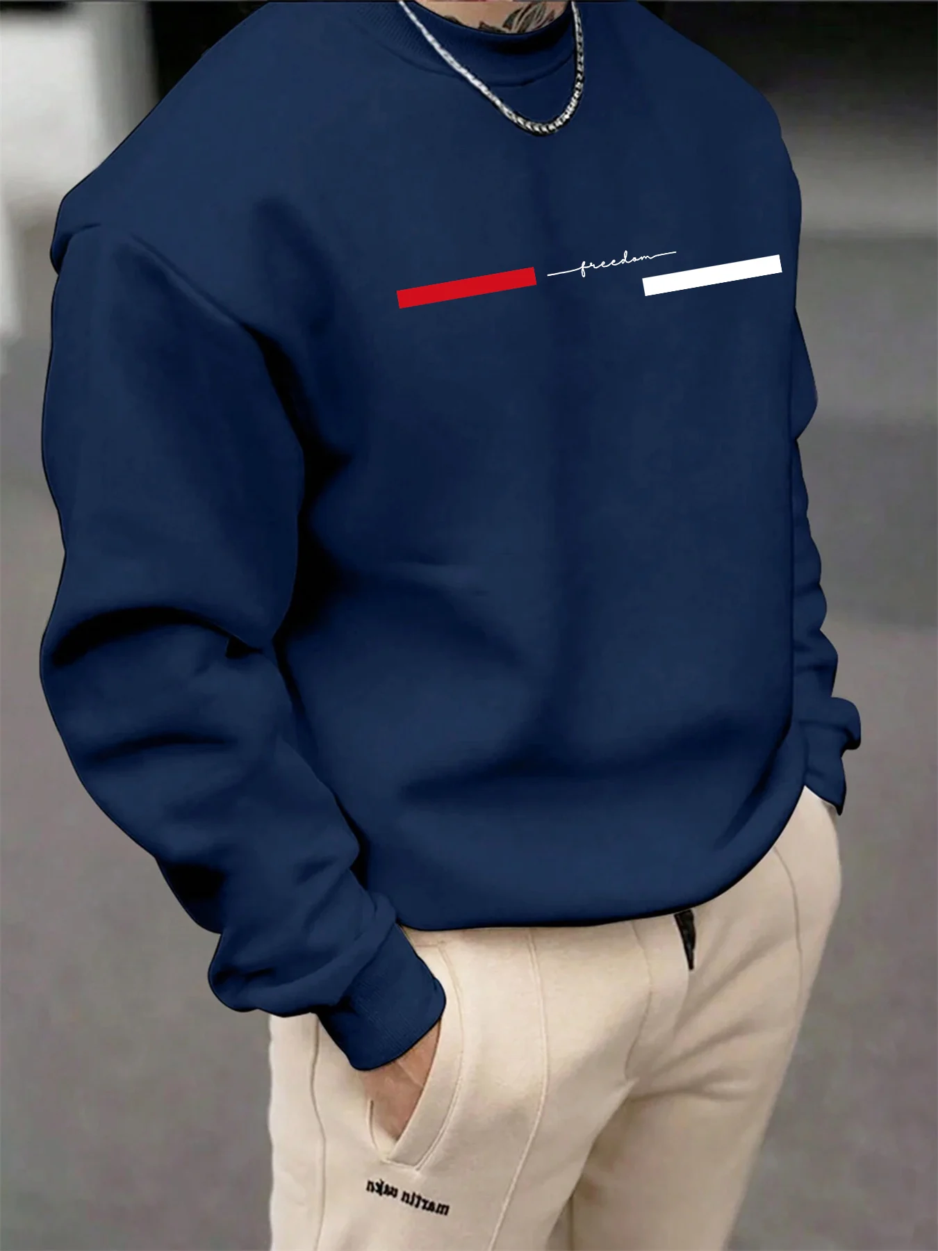 남성 가을, 겨울 패셔너블 캐주얼 루즈한 자유로운 레터 그래픽 프린트 긴팔 라운드 넥 스웨트셔츠