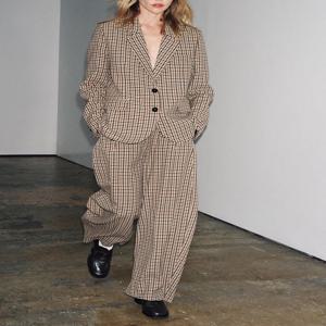 2025년 신상 여성 체크무늬 수트 재킷 미드웨이스트 바지 패셔너블한 민족 스타일 의류 가을 컬렉션 8782869 330