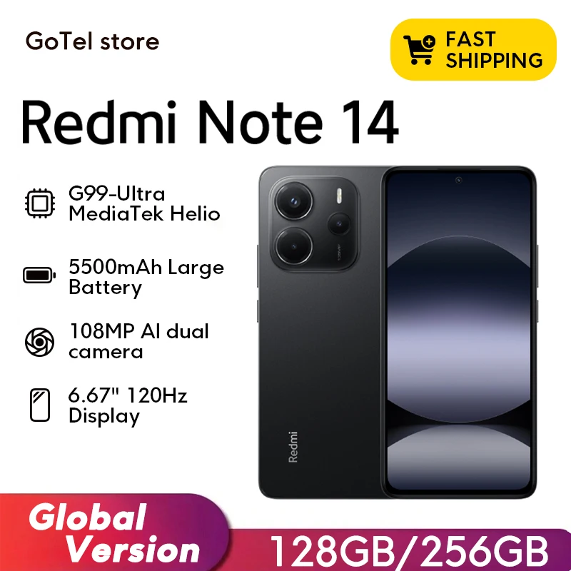 【브랜드+】글로벌 버전 샤오미 레드미 노트 14 미디어텍 헬리오 G99-울트라 108MP AI 5500mAh 6.67인치 AMOLED 120Hz 디스플레이
