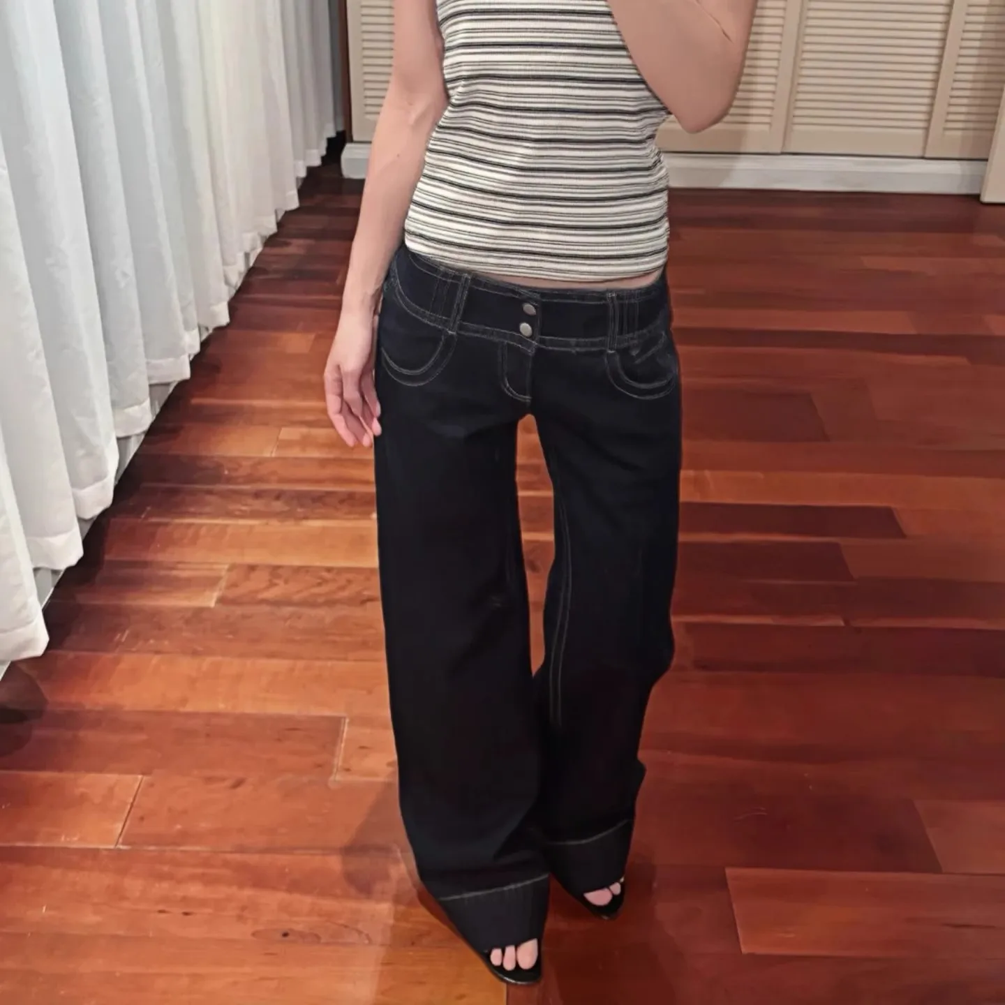 Y2K 배기 데님 바지 워싱 빈티지 캐주얼 미니멀리스트 팬츠 그런지 로우 웨이스트 솔리드 컬러 스트리트 레트로 청바지 여성용