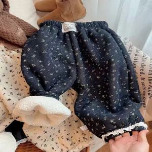 여아 겨울 플리스 안감 한국 스타일 코듀로이 스웨트팬츠 플로럴 캐주얼 팬츠 다용도 랜턴 팬츠 롱 트라우저