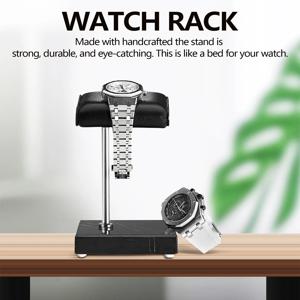 ABQR 블랙 마블 베이스 시계 스탠드 실버 컬러 메탈 로드 벨트 시계 디스플레이 소품 팔찌 스탠드 주얼리 진열대