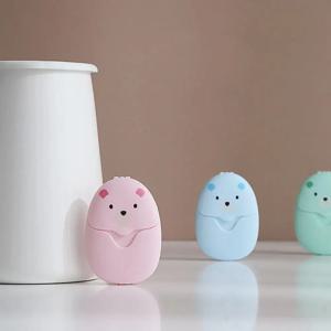 50Pcs 휴대용 일회용 청소 비누 종이 새로운 만화 여행 종이 비누 귀여운 종이 비누 일회용 곰 비누