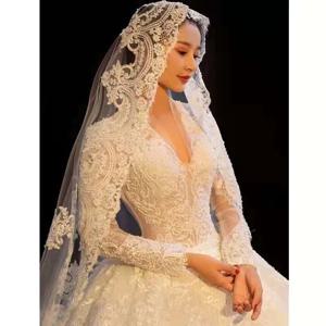 5m 4m 3m 긴 웨딩 신부 베일 레이스 아플리케 가장자리 1 T Tulle Cathedral 베일 빗 아이보리 화이트 Velo De Novia Voile Mariee