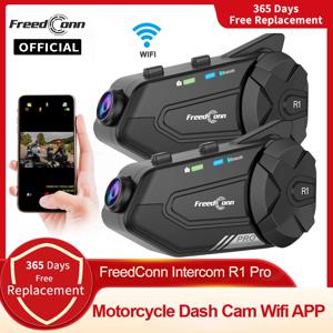 Freedconn R1 Pro 블루투스 오토바이 인터콤 헬멧 헤드셋 그룹 스피커 헤드폰 WiFi App 오토바이 대시 캠 모토 자동 Dvr